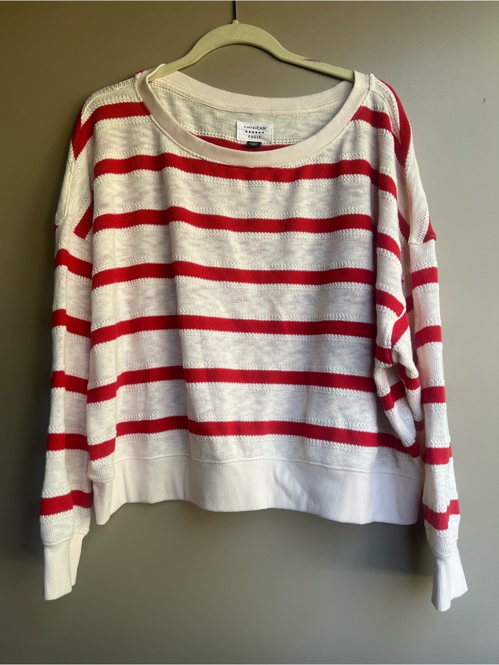American Eagle Outfitters White & Red Striped Scoop Neck Sweater